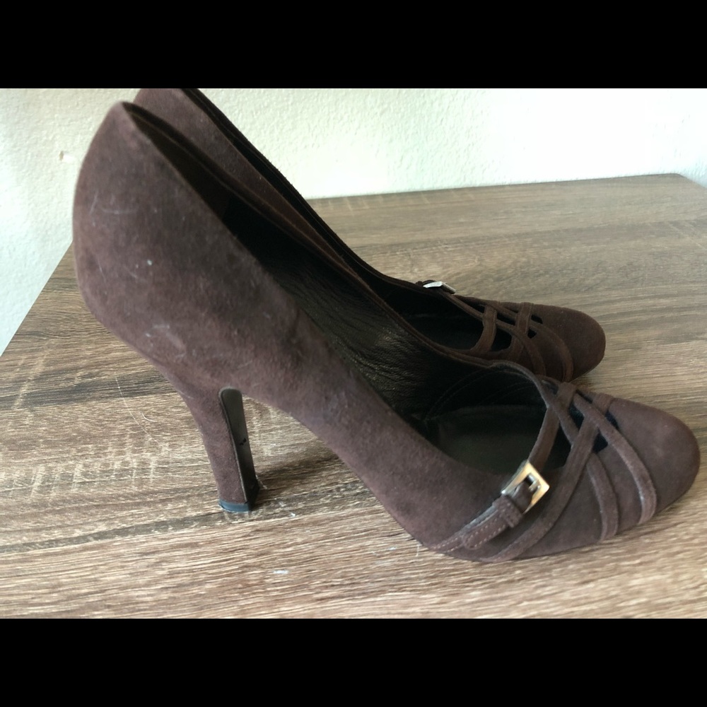 PRADA WOMEN’S SUEDE BROWN HEELS SIZE 37